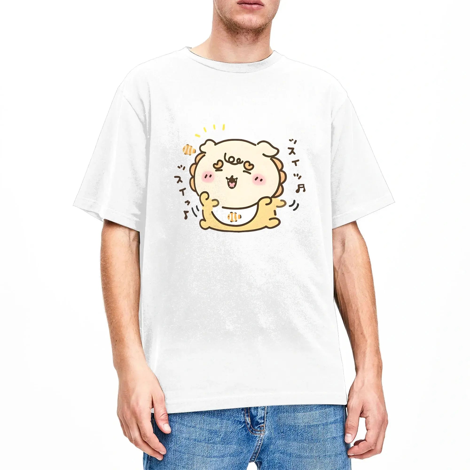 Streetwear T Shirt  Chiikawas Shisa Baby  100 Cotton T-Shirts  Trending Tshirt for Men's Summer Fun Loose Short Sleeve Top Tees