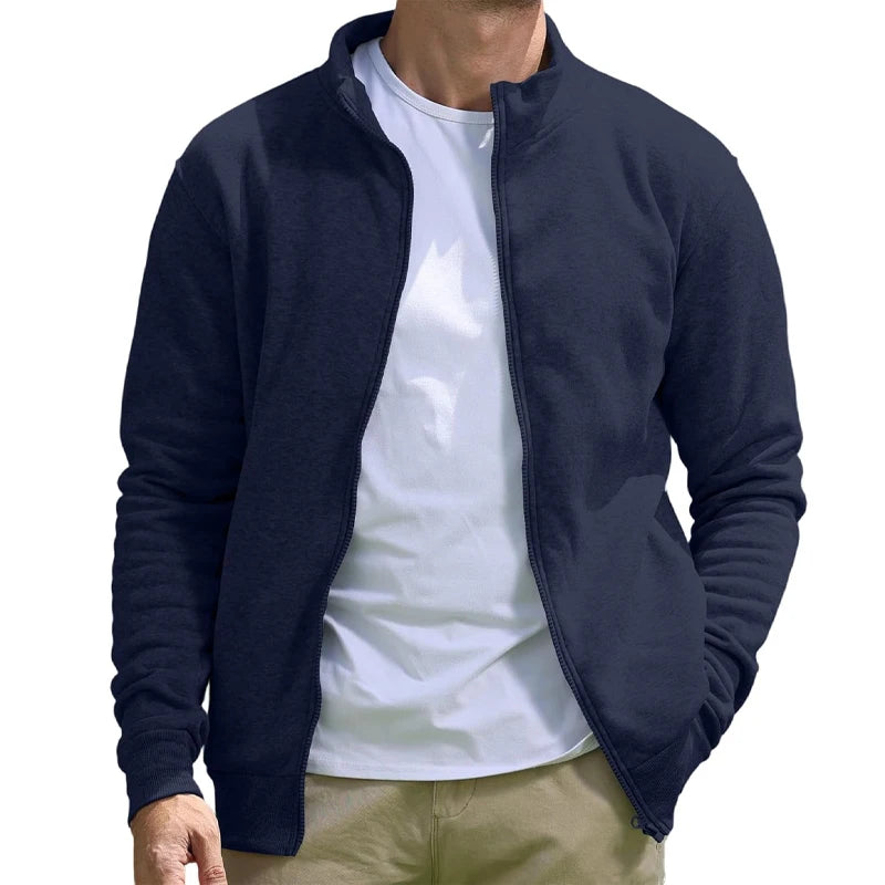 Men's Full Zip Hooded Sweatshirt Casual Solid Color Long Sleeve Cardigan Lightweight Spring Hoodie Modern Streetwear Jacket
