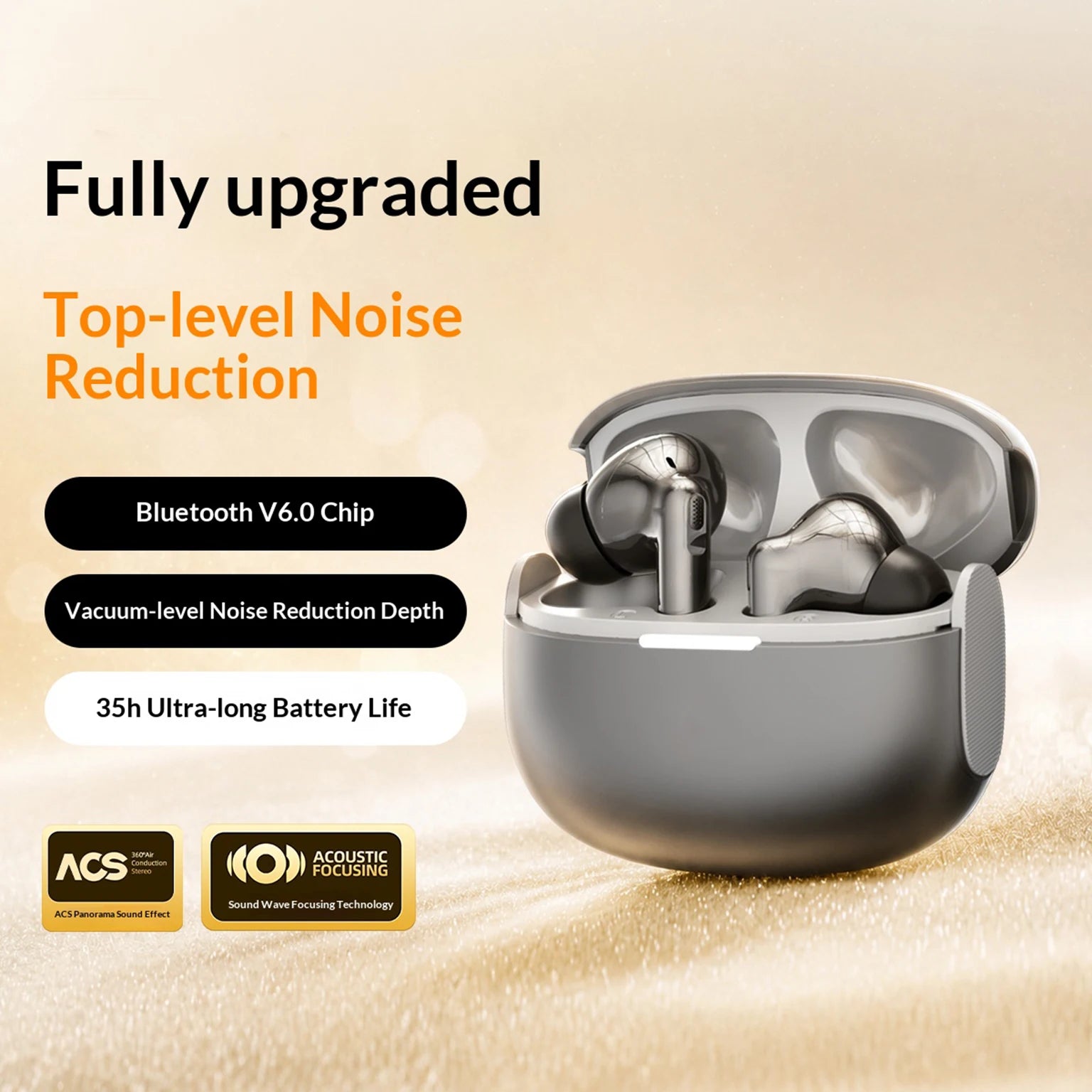 In-ear wireless headphones, noise-canceling Bluetooth headphones, long battery life, water-resistant for daily use