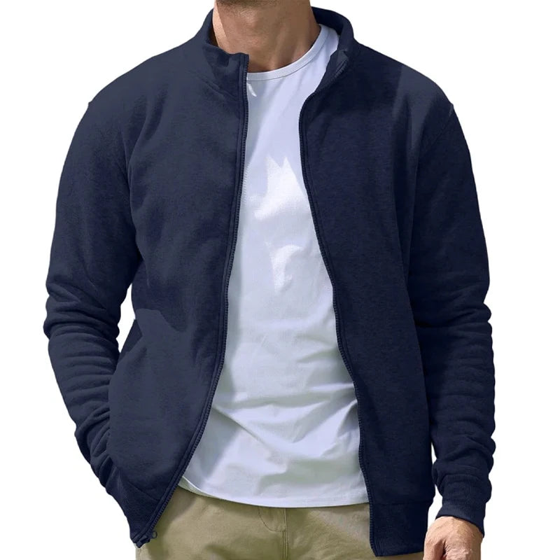 Men's Full Zip Hooded Sweatshirt Casual Solid Color Long Sleeve Cardigan Lightweight Spring Hoodie Modern Streetwear Jacket
