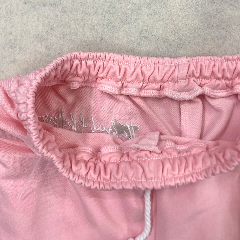 Men's Casual Pink Sweat Shorts Summer Streetwear Embroidered Letter Loose Fit Drawstring Knee Length Shorts ﻿