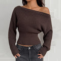 Streetwear Off Shoulder Knitted Sweaters Women Autumn Winter Long Sleeve Cropped Sweater Woman Korean Slim Waist Jumpers Female