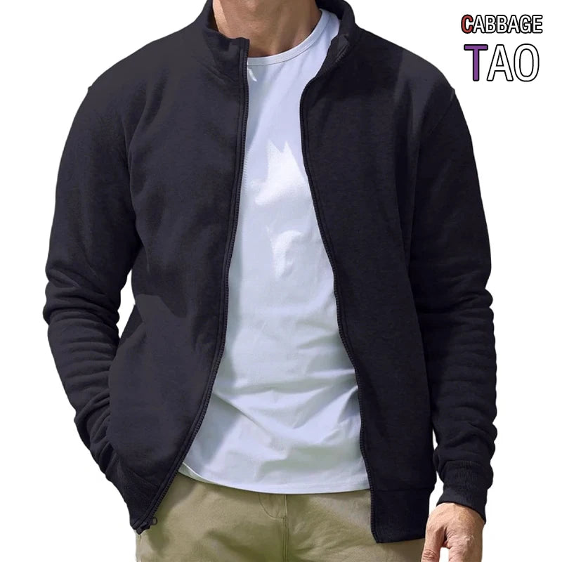 Men's Full Zip Hooded Sweatshirt Casual Solid Color Long Sleeve Cardigan Lightweight Spring Hoodie Modern Streetwear Jacket