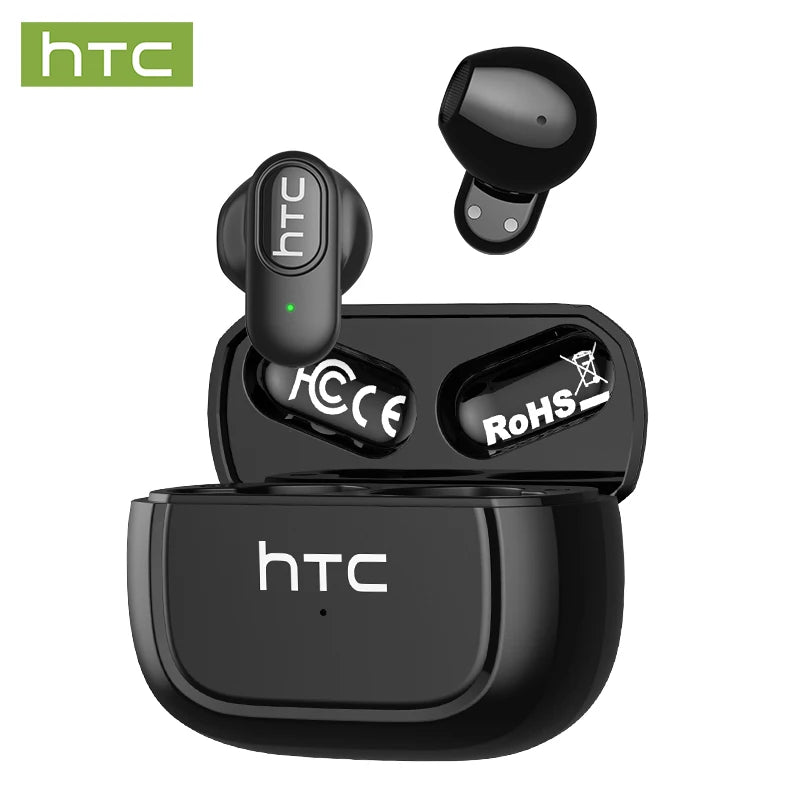 HTC NE51 Bluetooth Earphones TWS Mini EarBuds Sports Wireless Headphones Smart Noise Reduction Earbuds Green Black