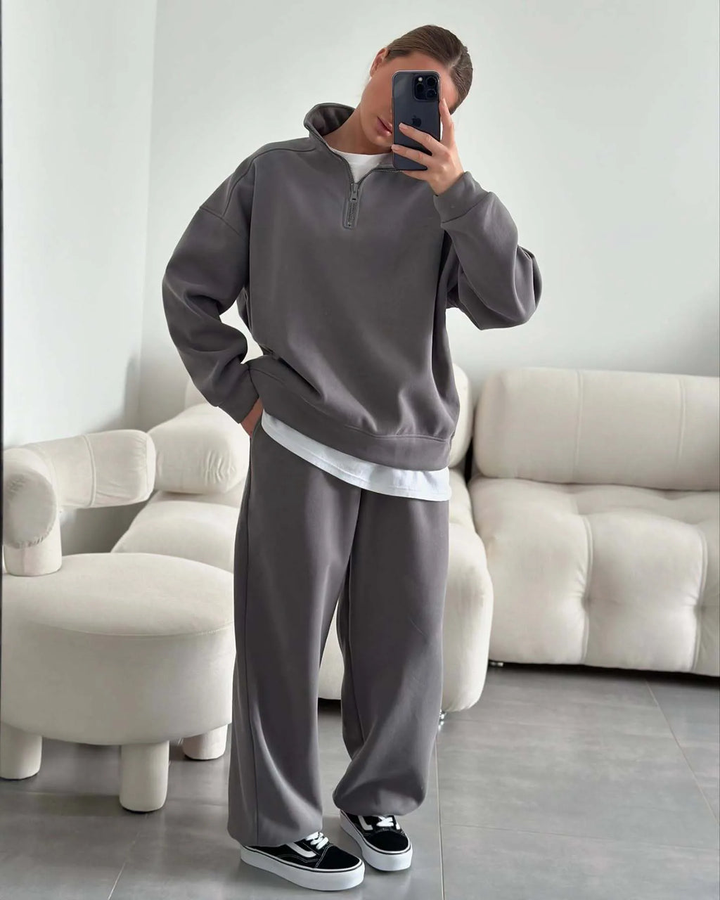 New Fashion Personality Street Sweater Trousers Casual Suit Oversize Pullover Sweatpants Two-piece High Street Trend Warm Coat