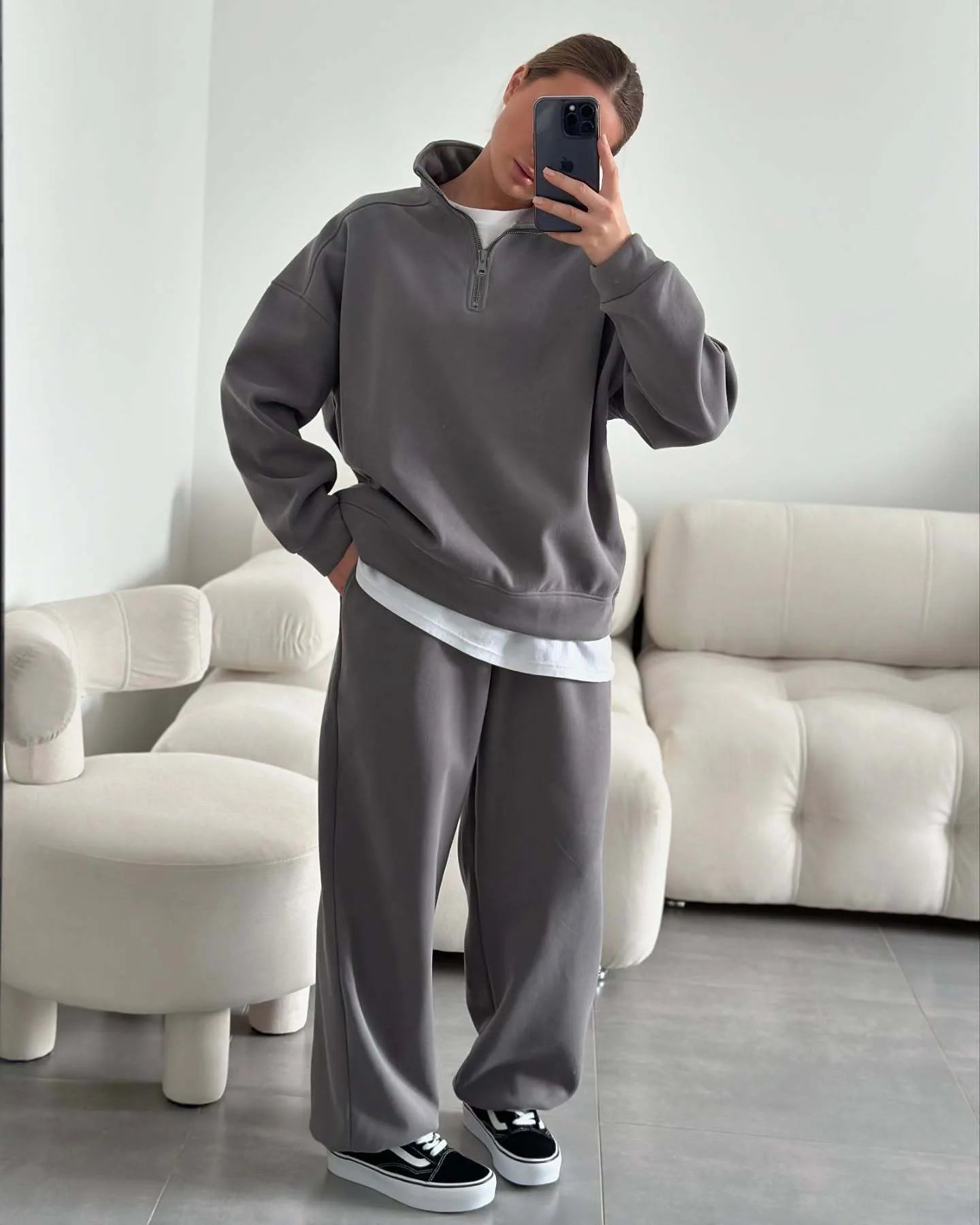 New Fashion Personality Street Sweater Trousers Casual Suit Oversize Pullover Sweatpants Two-piece High Street Trend Warm Coat