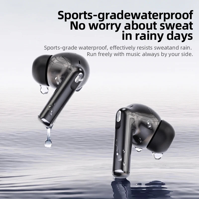 In-ear wireless headphones, noise-canceling Bluetooth headphones, long battery life, water-resistant for daily use