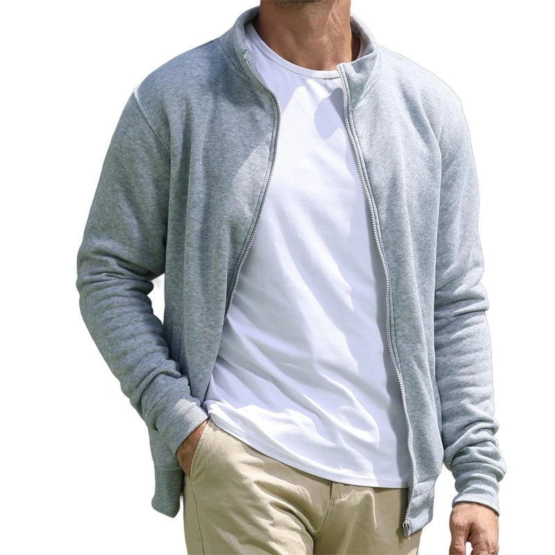Men's Full Zip Hooded Sweatshirt Casual Solid Color Long Sleeve Cardigan Lightweight Spring Hoodie Modern Streetwear Jacket