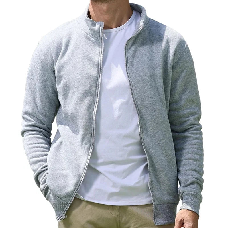 Men's Full Zip Hooded Sweatshirt Casual Solid Color Long Sleeve Cardigan Lightweight Spring Hoodie Modern Streetwear Jacket