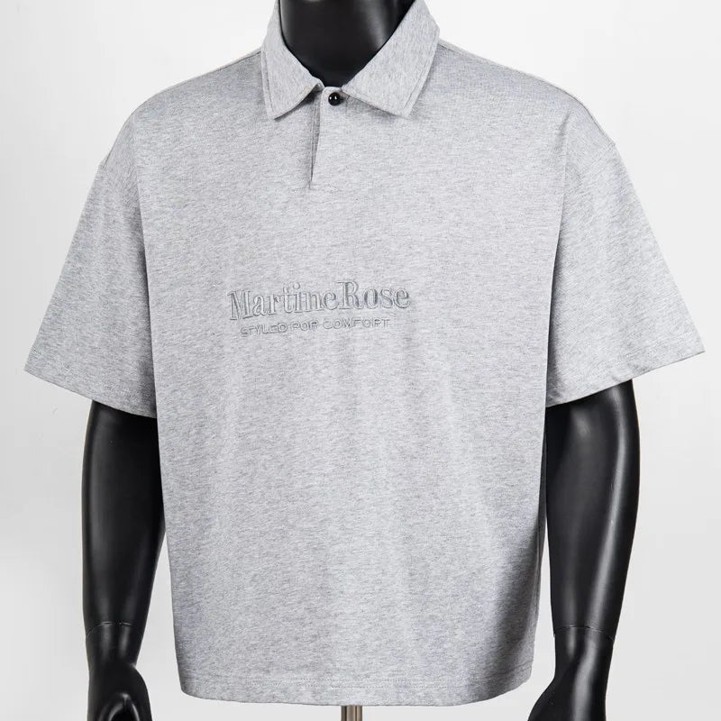 Summer Streetwear Embroidered Letter Logo Half Open Button Lapel Short Sleeve Tops Rose Tshirts Men Women Black Gray Outfit