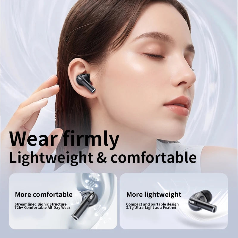 In-ear wireless headphones, noise-canceling Bluetooth headphones, long battery life, water-resistant for daily use