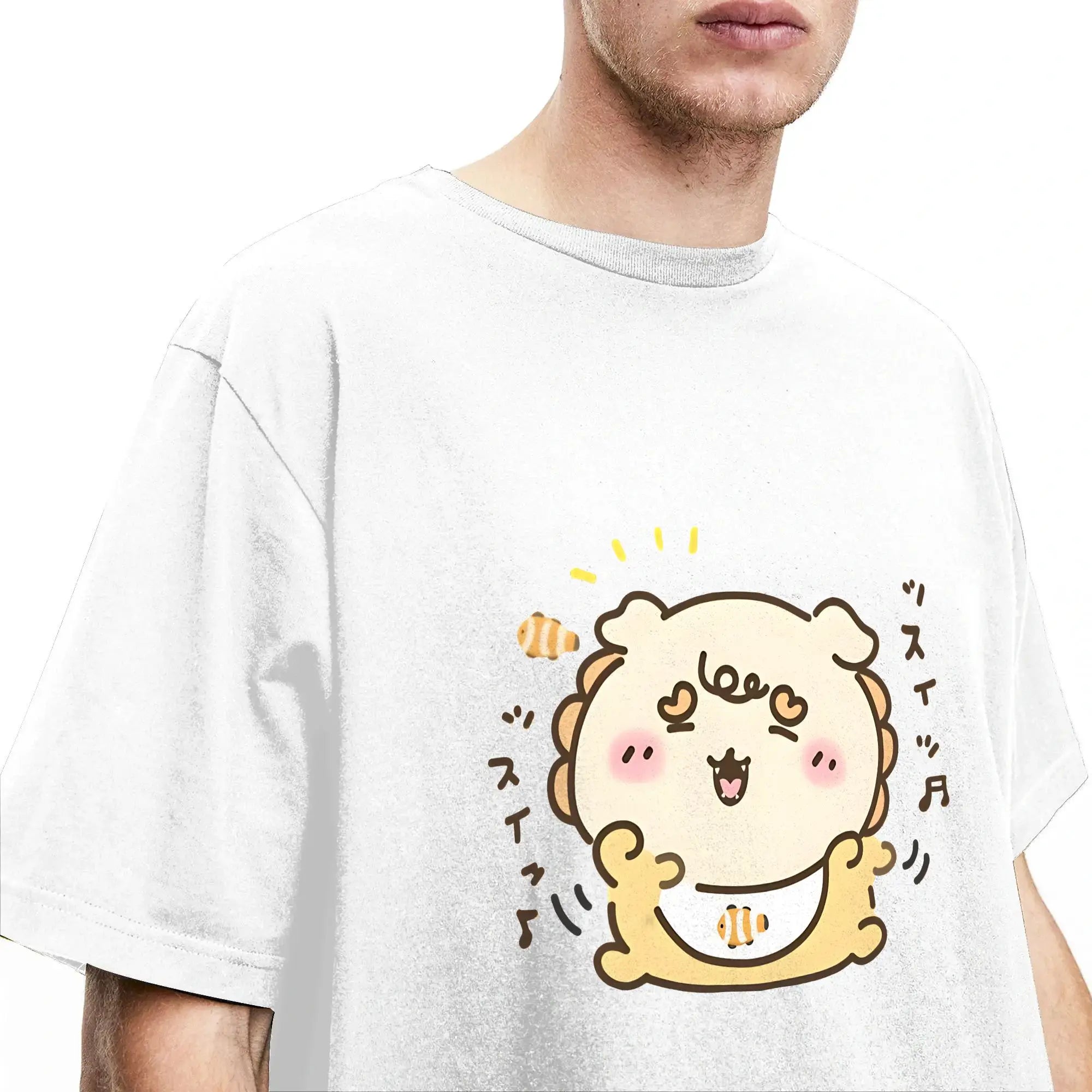 Streetwear T Shirt  Chiikawas Shisa Baby  100 Cotton T-Shirts  Trending Tshirt for Men's Summer Fun Loose Short Sleeve Top Tees