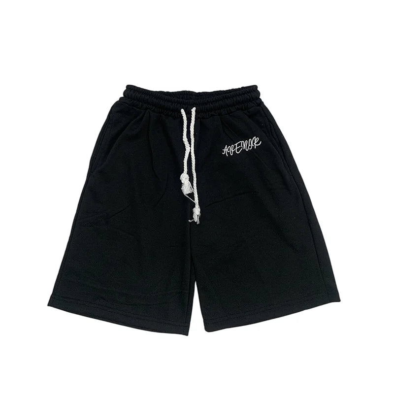 Men's Casual Pink Sweat Shorts Summer Streetwear Embroidered Letter Loose Fit Drawstring Knee Length Shorts ﻿