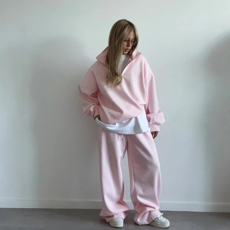 New Fashion Personality Street Sweater Trousers Casual Suit Oversize Pullover Sweatpants Two-piece High Street Trend Warm Coat