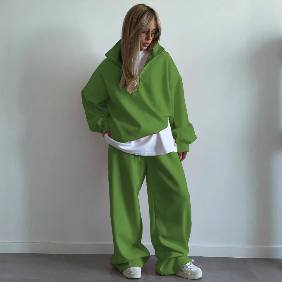 New Fashion Personality Street Sweater Trousers Casual Suit Oversize Pullover Sweatpants Two-piece High Street Trend Warm Coat