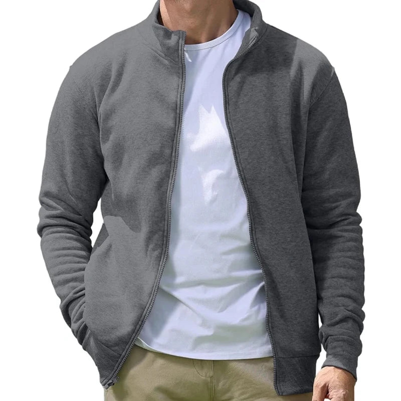 Men's Full Zip Hooded Sweatshirt Casual Solid Color Long Sleeve Cardigan Lightweight Spring Hoodie Modern Streetwear Jacket