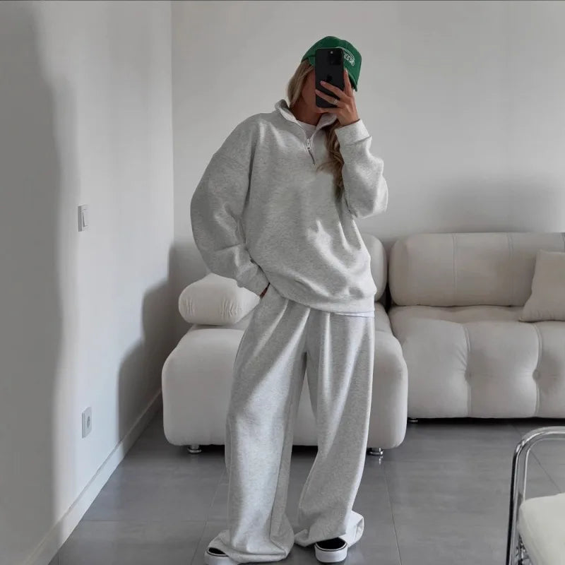 New Fashion Personality Street Sweater Trousers Casual Suit Oversize Pullover Sweatpants Two-piece High Street Trend Warm Coat