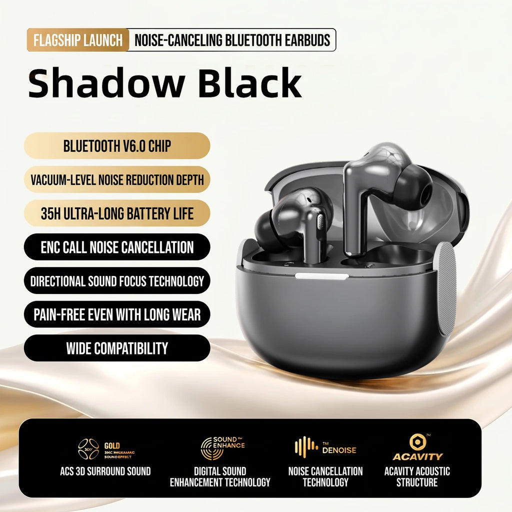 In-ear wireless headphones, noise-canceling Bluetooth headphones, long battery life, water-resistant for daily use