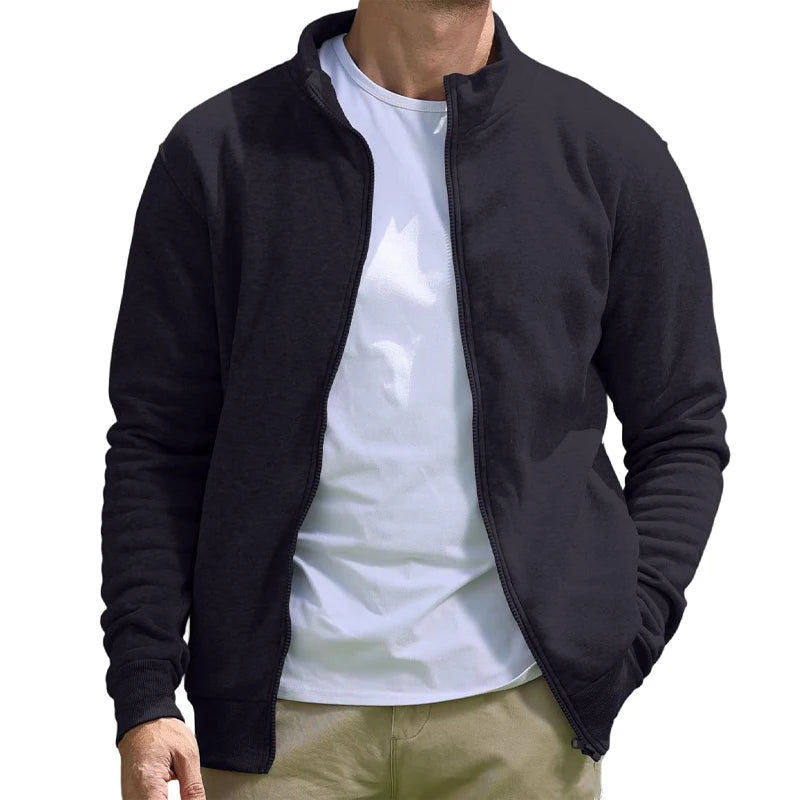 Men's Full Zip Hooded Sweatshirt Casual Solid Color Long Sleeve Cardigan Lightweight Spring Hoodie Modern Streetwear Jacket