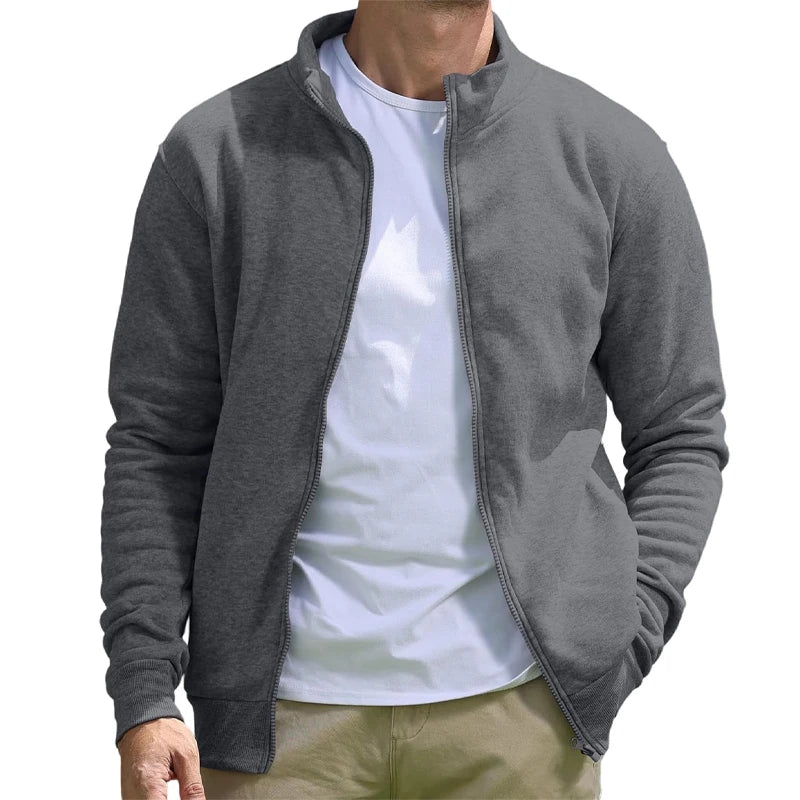 Men's Full Zip Hooded Sweatshirt Casual Solid Color Long Sleeve Cardigan Lightweight Spring Hoodie Modern Streetwear Jacket
