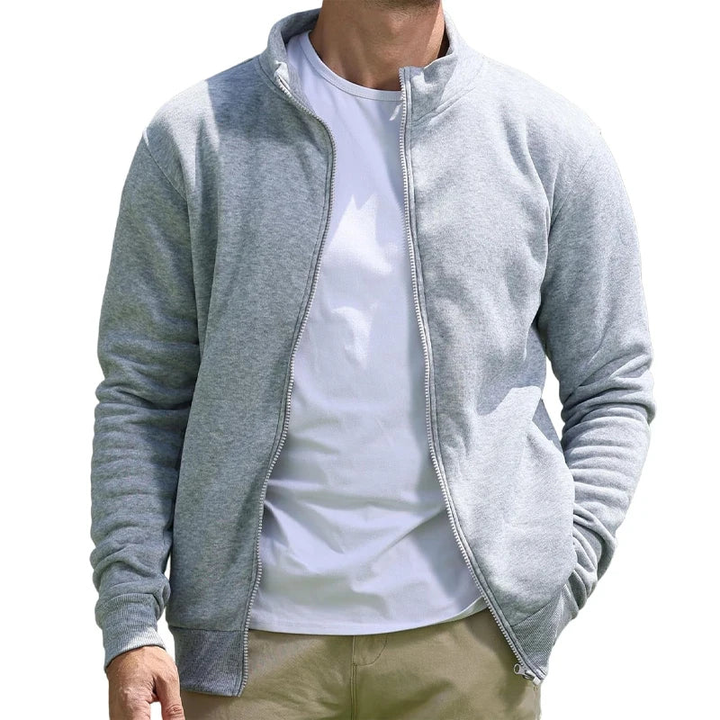 Men's Full Zip Hooded Sweatshirt Casual Solid Color Long Sleeve Cardigan Lightweight Spring Hoodie Modern Streetwear Jacket