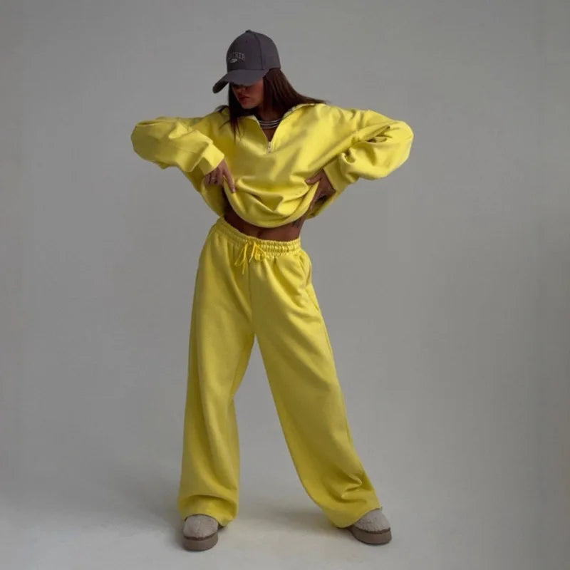 New Fashion Personality Street Sweater Trousers Casual Suit Oversize Pullover Sweatpants Two-piece High Street Trend Warm Coat